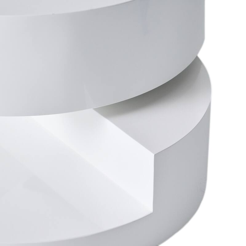 Multifunctional Rotating Coffee Table, Circular Design with Hidden Storage, Retro Modern Style