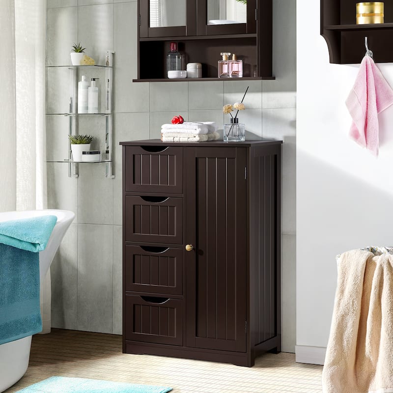 Yaheetech Floor Bathroom Cabinet Unit with 4 Drawers, Cupboard Storage for Bathroom, Livingroom - Espresso