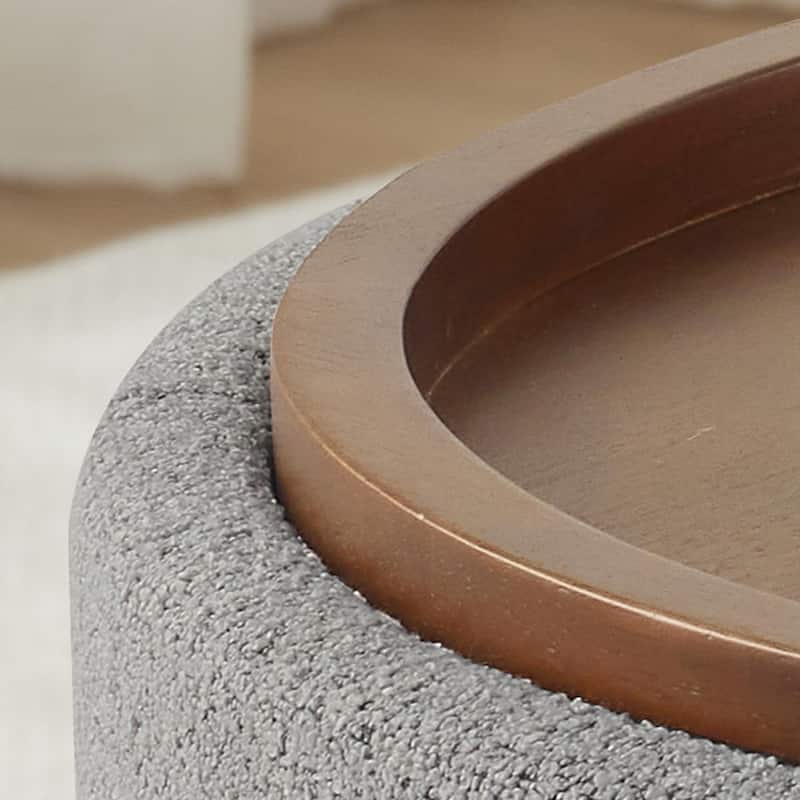 Huimo Modern round wooden tray Ottoman with Storage