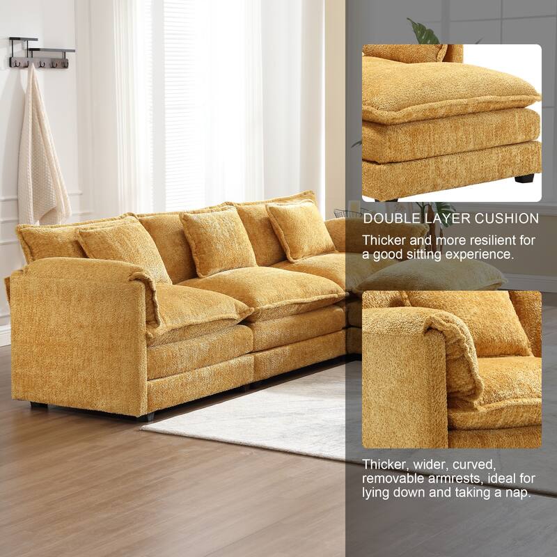 Chenille Fabric L-Shape Comfy Oversized three-seat Modular Sectional Sofa