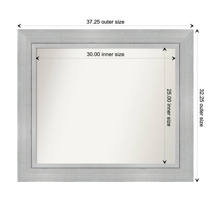 Romano Silver Framed Non-Beveled Custom Wall Mirror, Bathroom Vanity Mirror - Outer Size: 37.25 x 32.25
