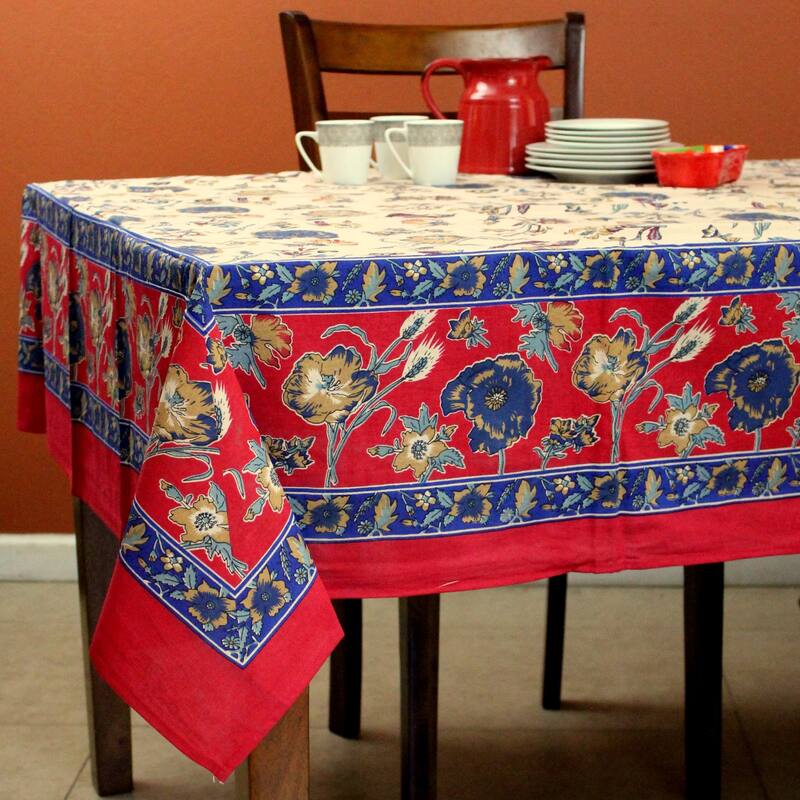 Cotton Enchanting Floral Tablecloth Rectangle Collection - 70 x 106 in - Red