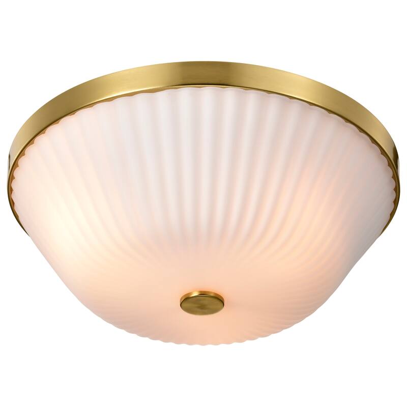 Royale 3 Light Flush Mount Burnished Brass Finish Ribbed White Glass - Burnished Brass