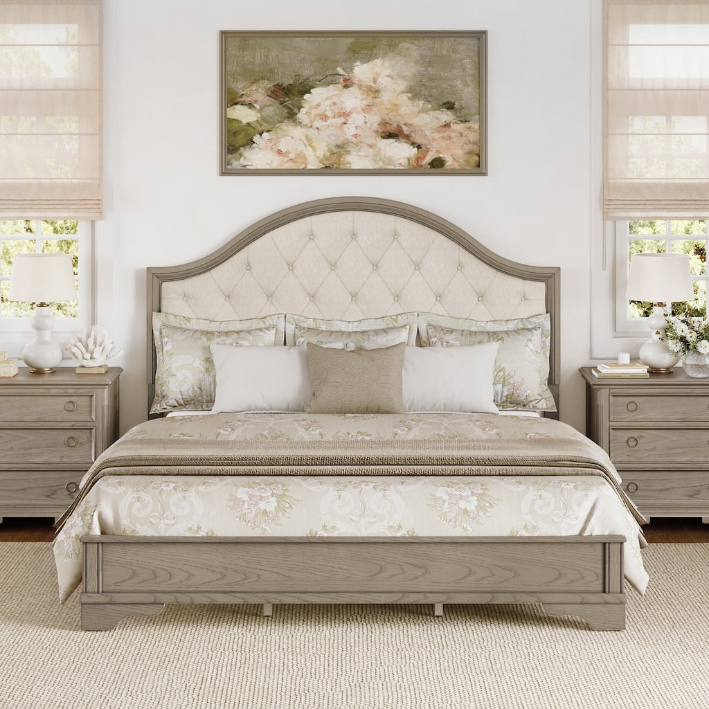 Queen/ King Wood Platform Bed Frame with Upholstered Headboard