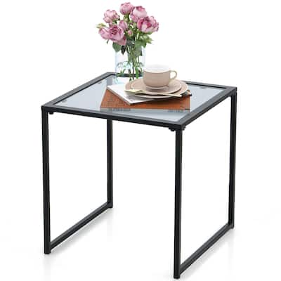 Costway Patio Side Table Outdoor 17'' Tempered Glass End Coffee Table - See Details