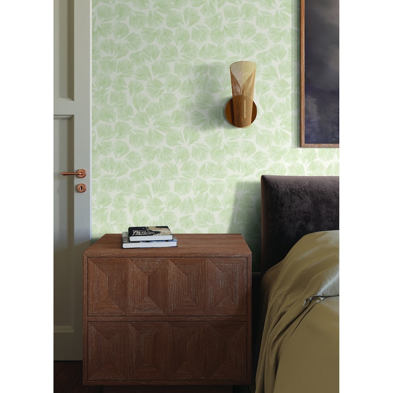 Saintes Elora Leaf 27 In W X 27 Ft L Wallpaper - Green