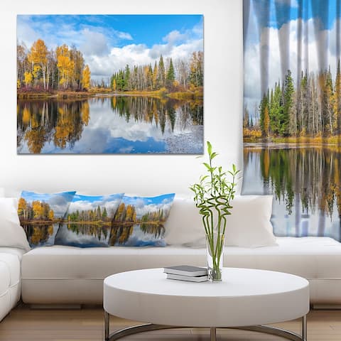 Designart "Nice Autumn Trees With Forest Lake" Landscape Artwork Canvas Print