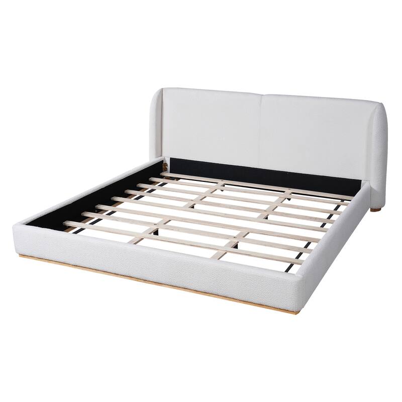 Christopher Knight Home - Aurelius Boucle Upholstered Bed Frame with Solid Rubberwood Base and Wingback Headboard