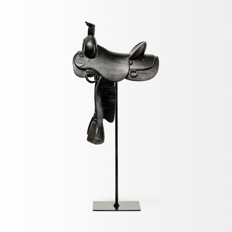 HomeRoots 16" Black Metal and Resin Horse Saddle Tabletop Sculpture