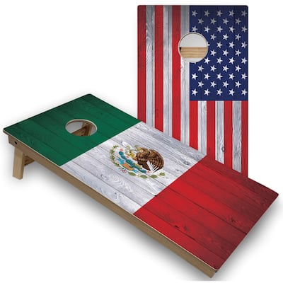Mexico & USA Flag Cornhole Boards with Case & Lights