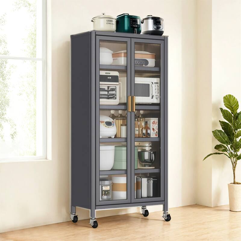 65" 6-Tier Kitchen Pantry Storage Cabinet - Grey