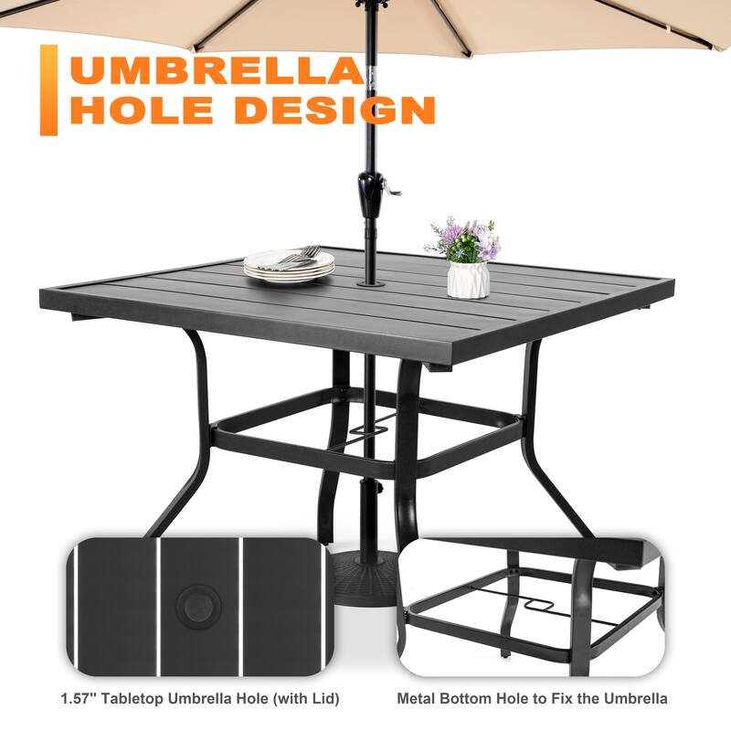 Patio Dining Set, Premium Textilene Chairs, Rectangle Iron Table
