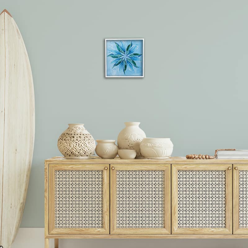 Stupell Blue Flower Shape Design Framed Giclee Art Design By Liz Jardine