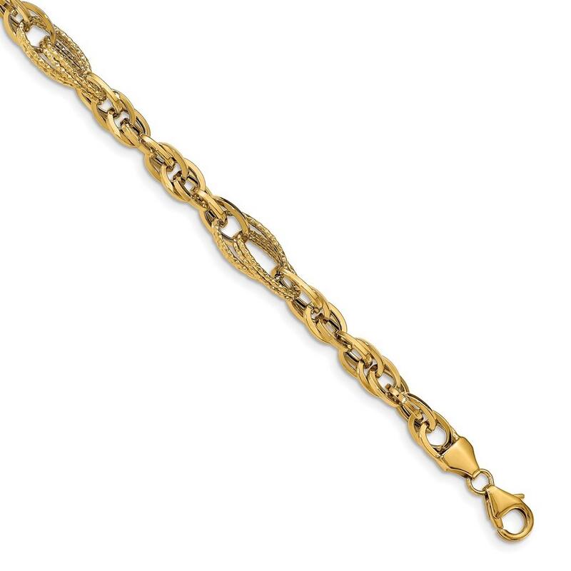 Curata 7.2mm 14k Gold Sparkle Cut Fancy Link Bracelet 7.5 Inch