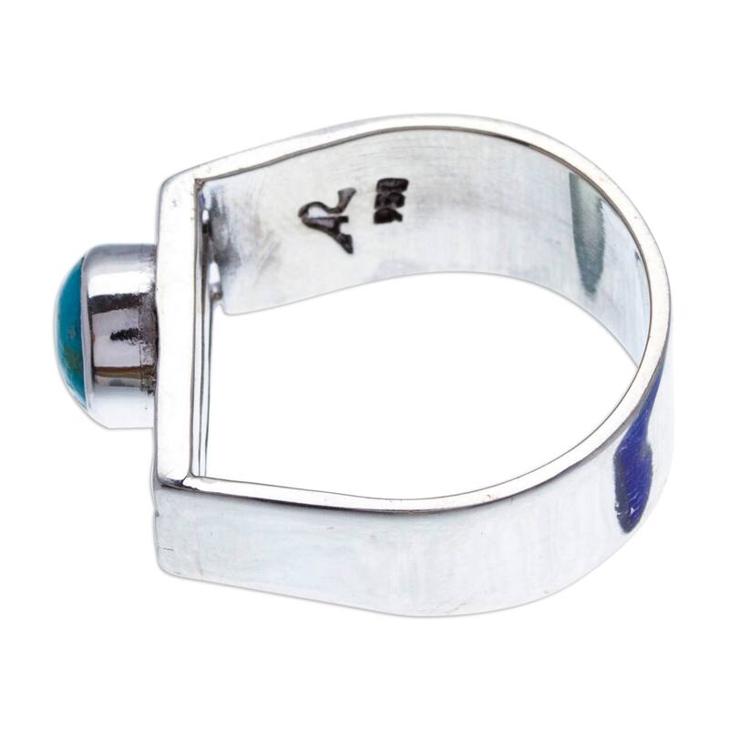 Novica Handmade Charming Harp Turquoise Cocktail Ring