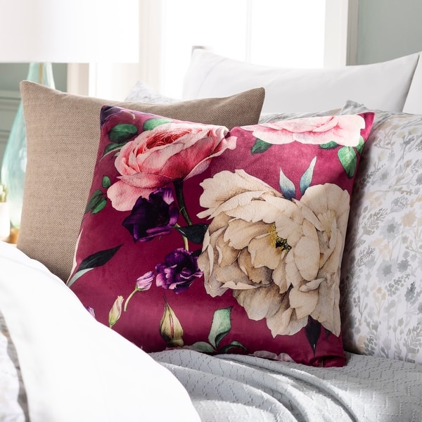 slide 2 of 7, Artistic Weavers Jasyn Floral Velvet 22-inch Throw Pillow Cover Only - Garnet