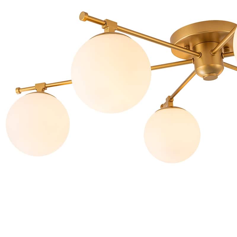 Mid-Century 6-Light Opal Glass Linear Sputnik Ceiling Light 35.4in