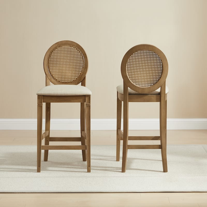 Katia 2-Piece Upholstered Cane-Back Counter Stool Set