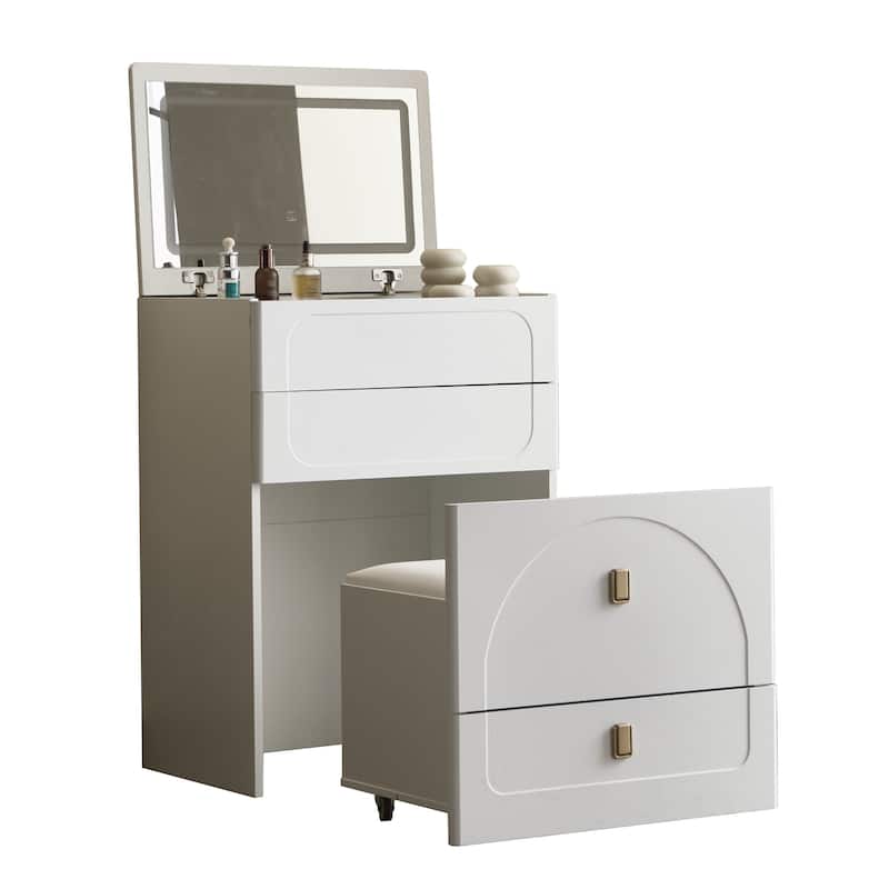 3 in 1 Flip Top Makeup Vanity Table with Cushioned Stool & Power Outlet for Bedroom