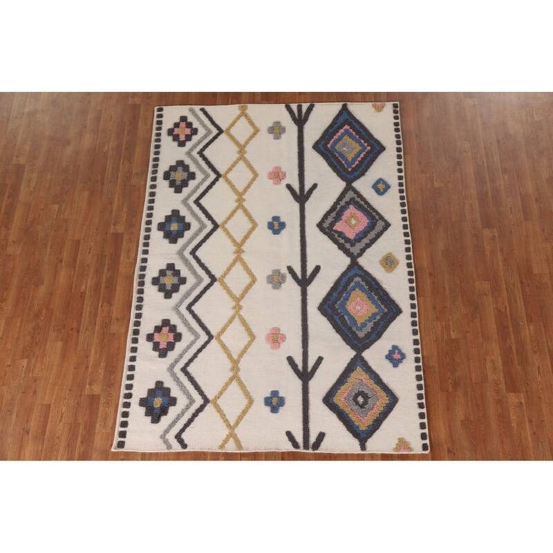 Moroccan Indian Area Rug Handmade Wool Carpet - 5'4"x 7'6"