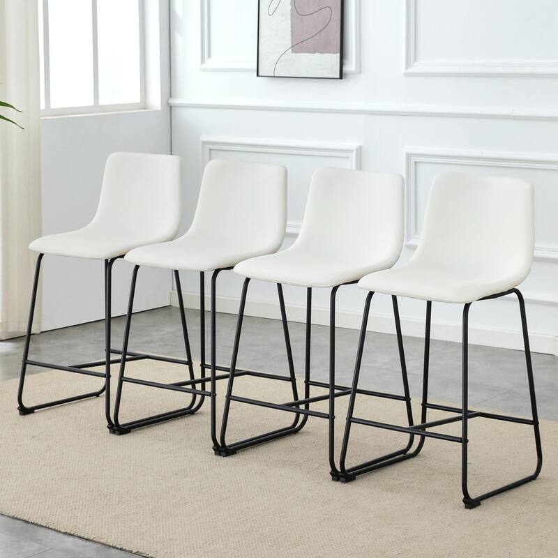 PU Leather Bar Stools Set of 2, Counter Height Bar Stools with Back and Footrest, Kitchens Island Chair with Metal Legs
