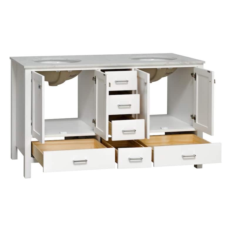 KitchenBathCollection Horizon 60" Double Bathroom Vanity with Engineered Carrara Top