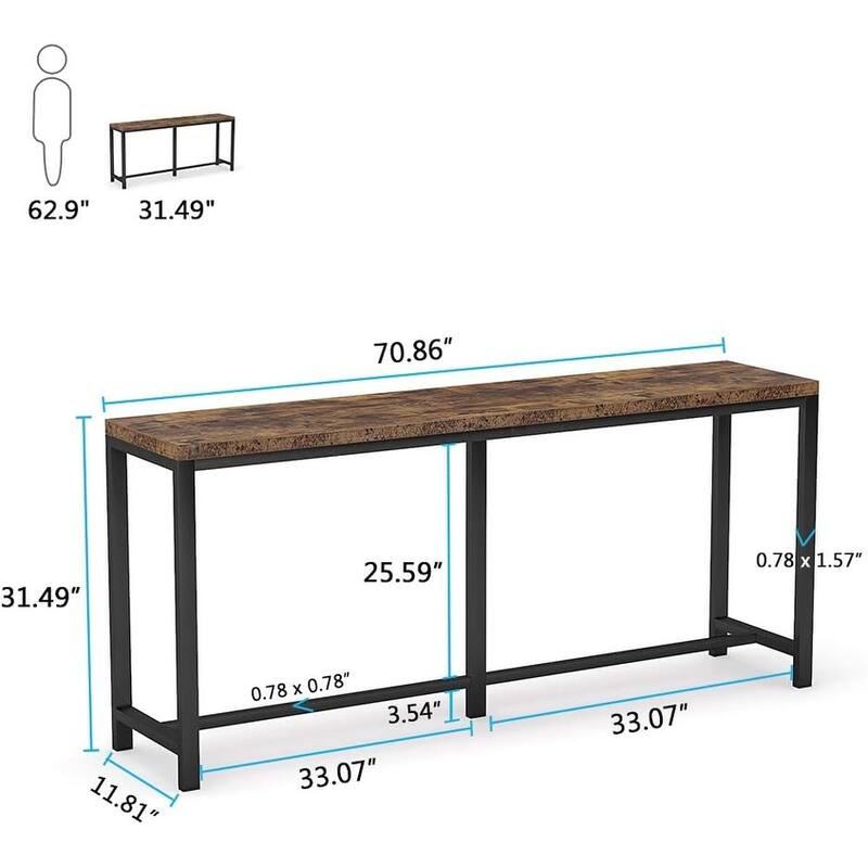 70.9" Brown Extra Long Console Table, Rustic Industrial Narrow Sofa Table for Small Space, Entryway or Living Room