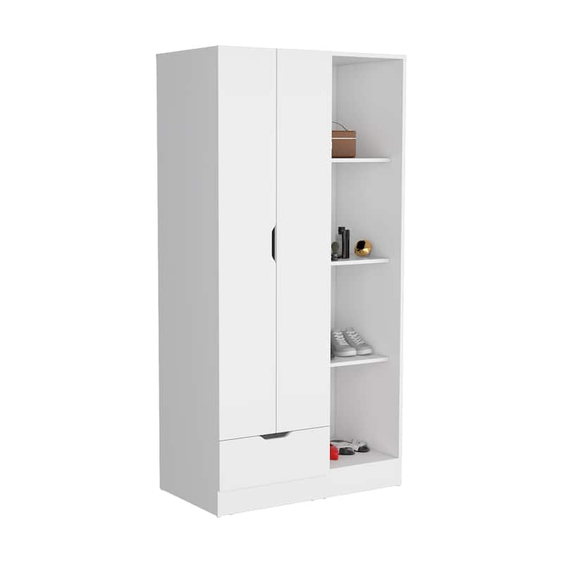 35.4" Modern Double-door Armoire with 4-Tier Storage Shelves and 1 Drawer