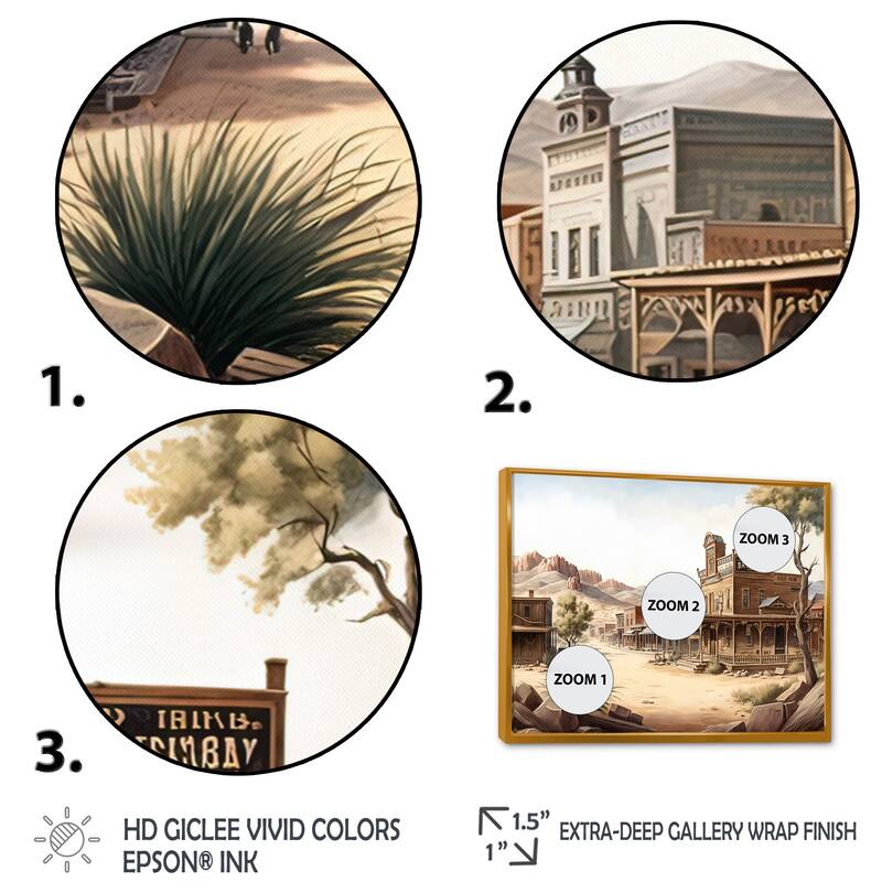 Designart "Wild West Town III" Southwestern Framed Canvas Art Print