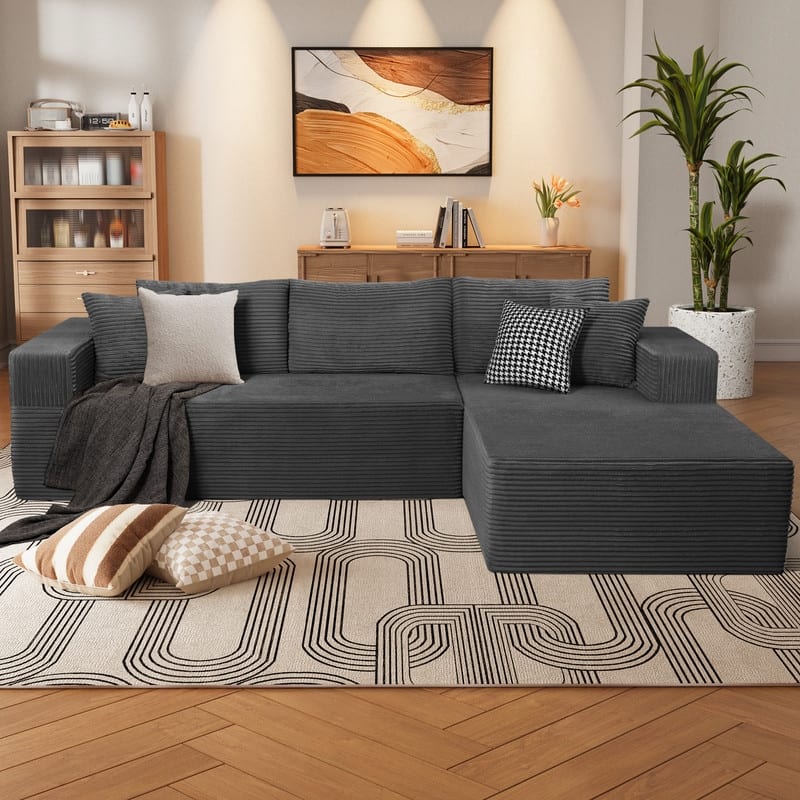 WINSOON 106" W Plush Modular Sectional Sofa with Pillows - Grey - Right Facing