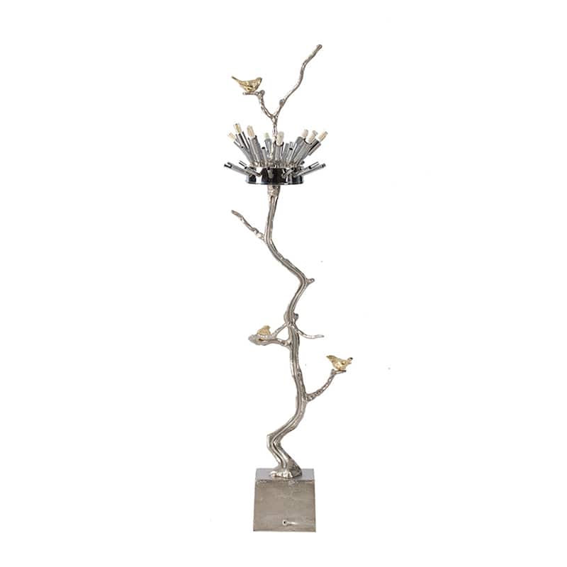 Branch and Feather Lamp in Champagne and White Finish - Artistic Decorative Lighting for Home or Office