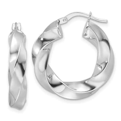 Curata 14k White Gold Polished Hollow Twisted Round Hoop Earrings - 25.3x23.7mm