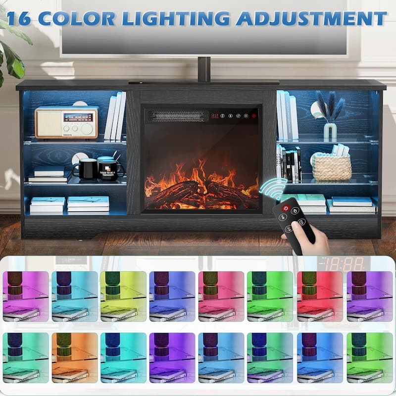 Bossin 58" Fireplace TV Stand with 18'' Electric Fireplace,Modern Entertainment Center for 65'' TVs,TV Cabinet