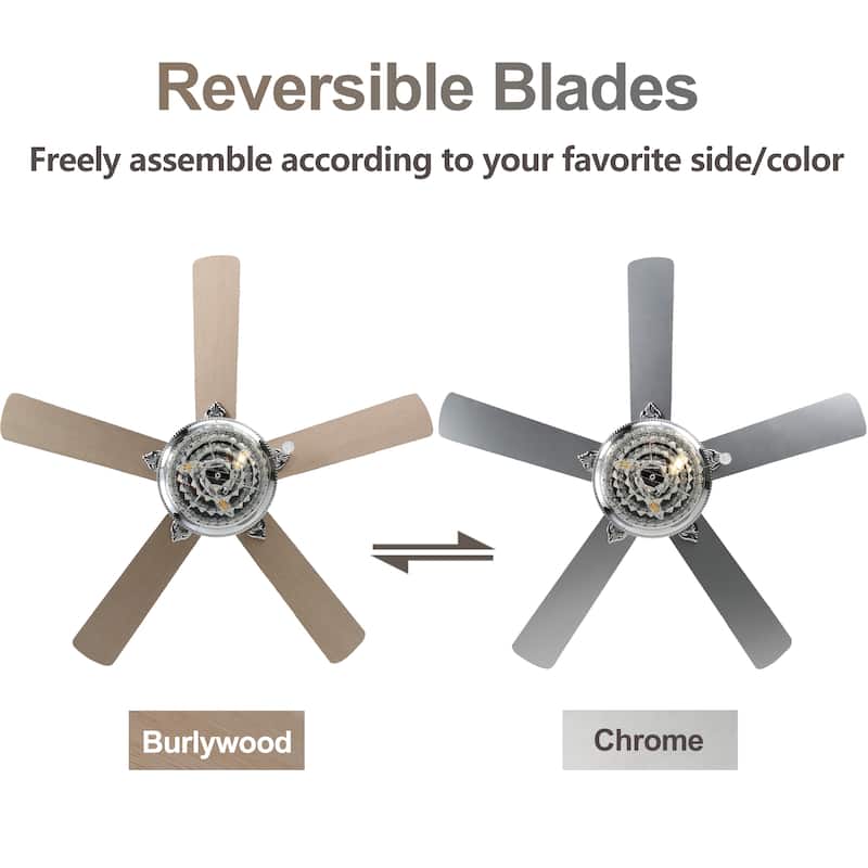 Belladepot 52" Crystal Reversible Ceiling Fan with Light Kit and Remote Control