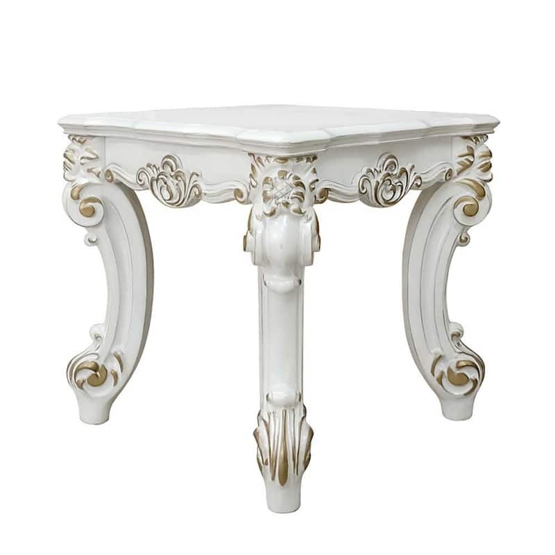 26" Antique Pearl White Wooden Side Table with 4-Leg Base and Square Top for Living Room or Entryway - 26''L x 26''W x 26''H
