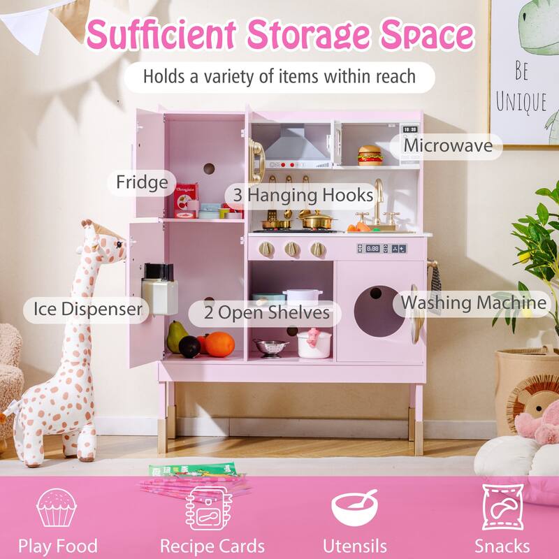 Gymax Kids Pretend Kitchen Play Set Toddler Toy Wooden Chef Height