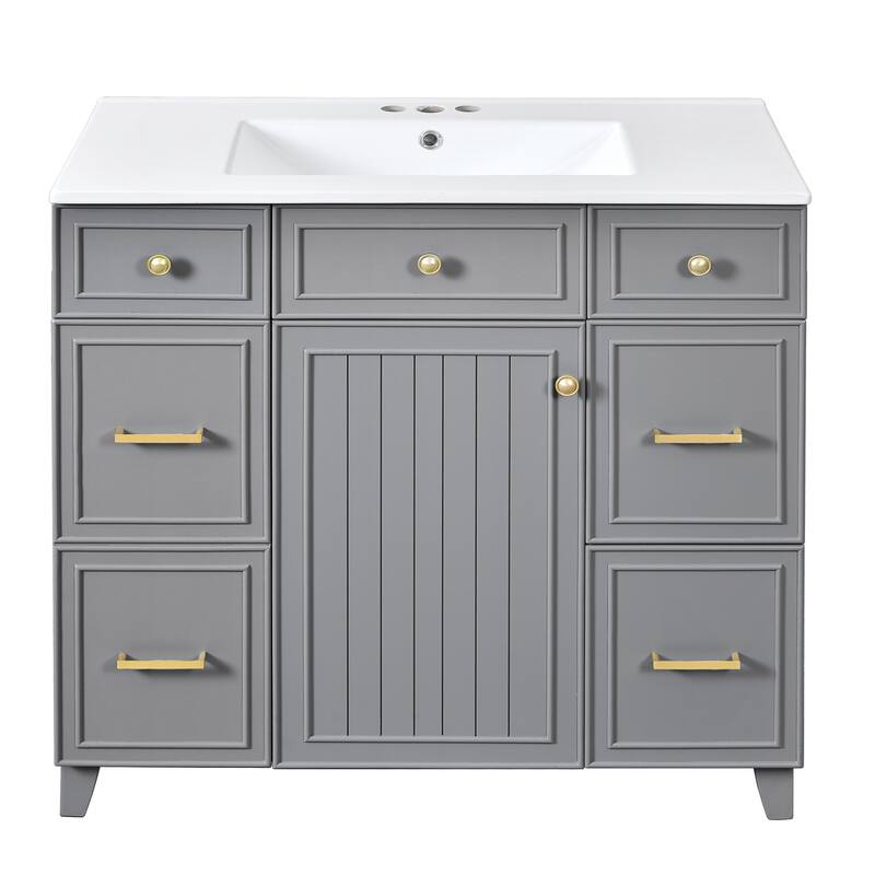 Bathroom Vanity with Sink, Vanity Set with Double-Layer & Standard Drawers, Bathroom Storage Cabinet with Adjustable Shelf