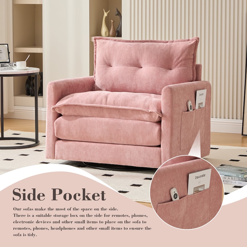 Swivel Barrel Chair - Mid Century Modern Chair, Thick Padded Arm Chair with Solid Metal Base, Comfortable Single Sofa Chair