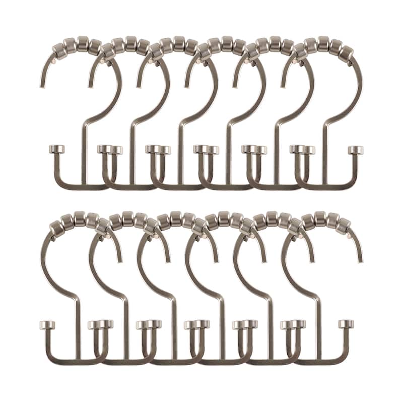 Utopia Alley Deco Flat Double Roller Shower Curtain Hooks, Brushed Nickel - Brushed Nickel