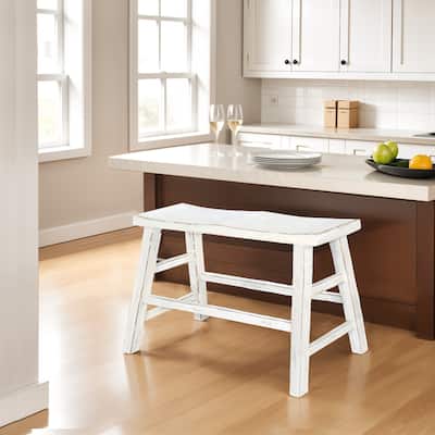 Rena Counter Height Bench | Trestle Legs with Footrests | 33" Wide White Sand Mahogany Wood