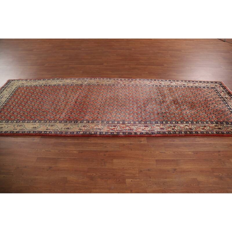 Hand Knotted Oriental 100% Wool Carpet Traditional All-Over Red Botemir Runner Rug - 10' 3'' X 3' 4''