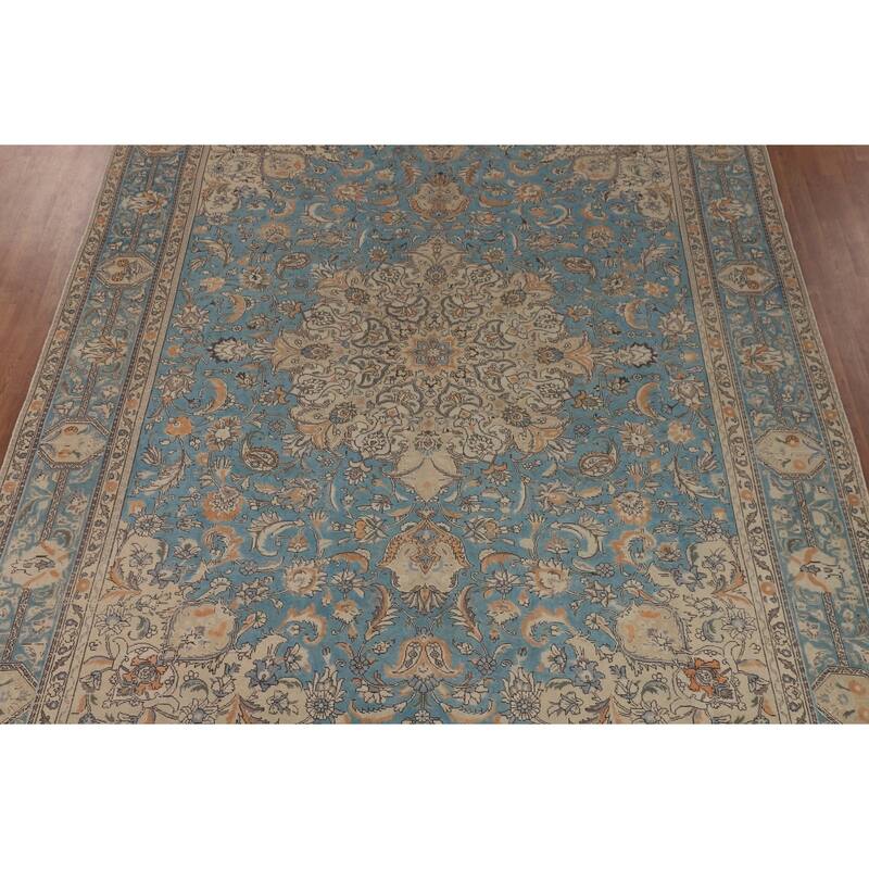 Blue Tabriz Persian Vintage Area Rug Handmade Bedroom Wool Carpet - 9'9" x 12'7"