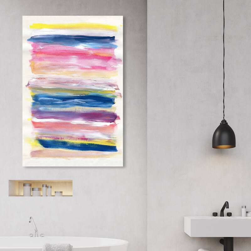 Wynwood Studio Abstract The Dawn Today Pink and Dark Blue Modern & Contemporary Wall Art Canvas Print - 45 x 30