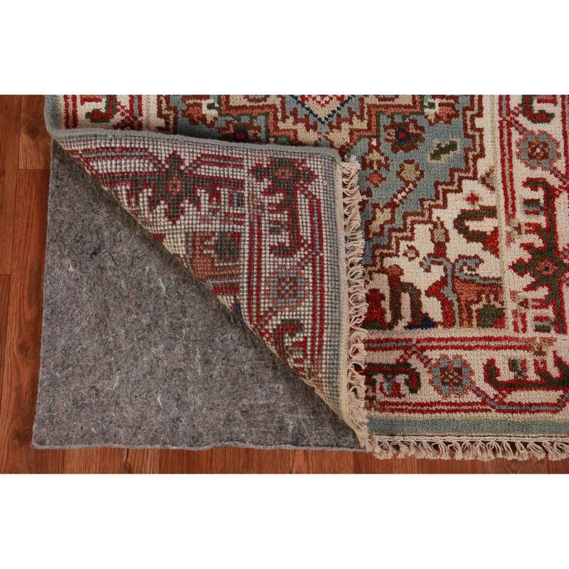 Hand Knotted Oriental 100% Wool Carpet Traditional Geometric Navy Blue & Blues Heriz (serapi) Runner Rug - 8' 2'' X 2' 6''