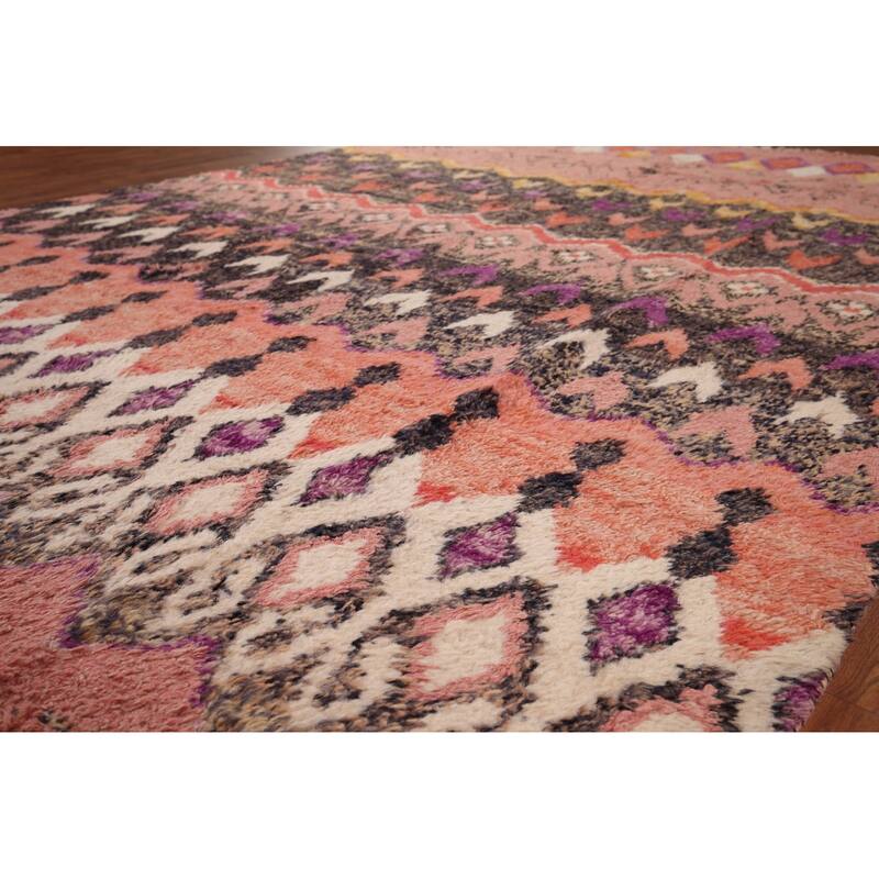 Moroccan Oriental Area Rug Handmade Geometric Pink Wool Carpet - 7'6" x 10'6"