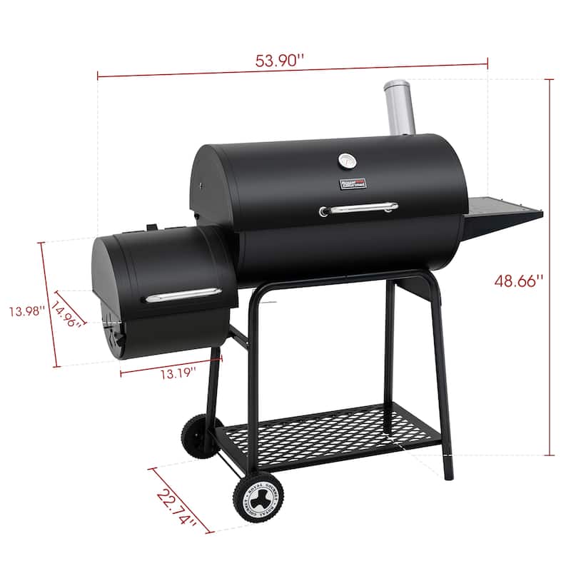 Royal Gourmet 30-Inch Barrel Charcoal Grill with Offset Smoker, Black