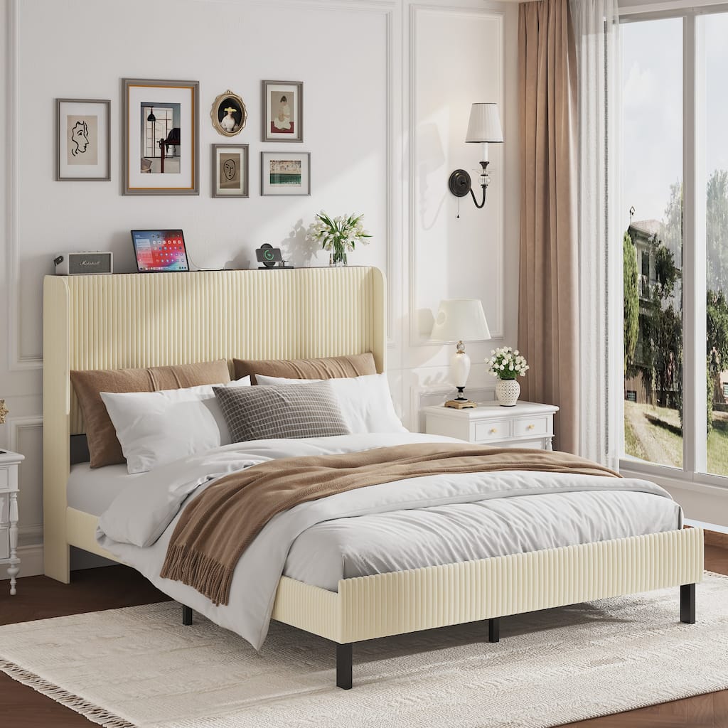 alazyhome Metal Bed Frame with Charging Station