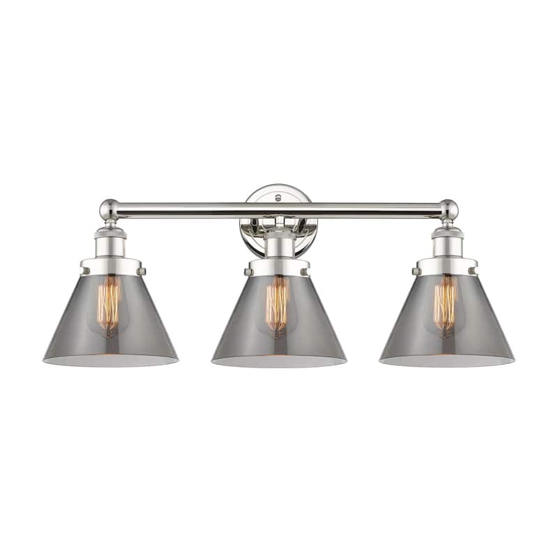 Innovations Lighting 616-3W-10-25 Cone Vanity Cone 3 Light 25" Wide - Polished Nickel / Plated Smoke / Multi-Colored
