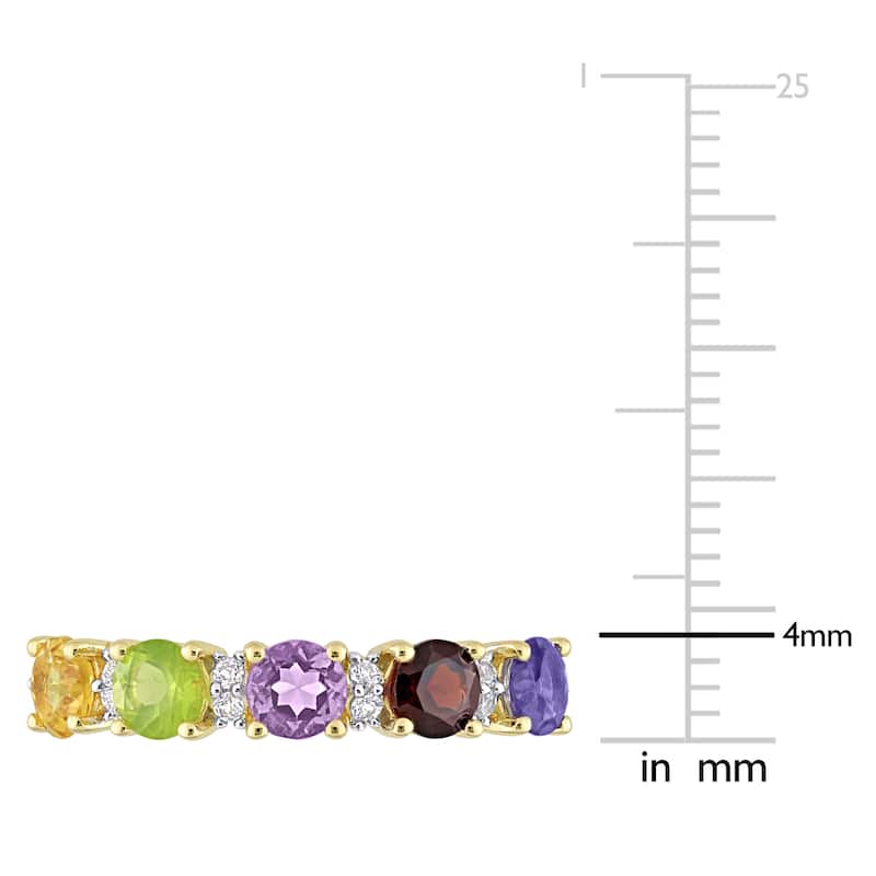Miadora 1 2/5ct TGW White Topaz - Amethyst - Iolite - Garnet - Citrine & Peridot Semi Eternity Ring in Yellow Silver