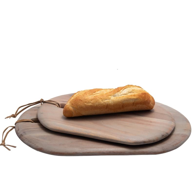 Acacia Wood Cutting Board w/ Leather Strap 17.75" x 11.8"-A - A